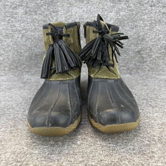 ✅Sperry Boots Womens 8 Saltwater Tassel Corduroy Duck Boot Olive Black NO INSOLE - Picture 5 of 10